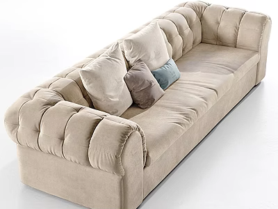 Beige Two Seater Sofa with Padded Details and Multiple Decorative Pillows 3d model