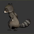 Animated Raccoon Character in Standing Pose With Big Eyes Fluffy Fur and Striped Tail