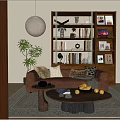 Modern Living Room Interior Featuring Gray Sofa Throw Pillows Round Coffee Table Bookshelf and Decorations