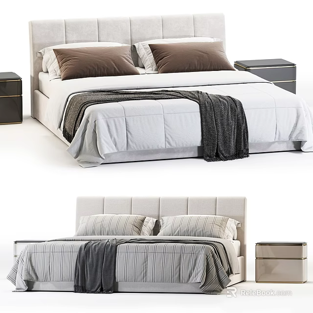 Modern Double Bed Interior With Sleek Headboard Nightstand And Soft Bedding Pillows 3d model