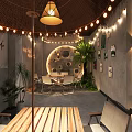 Cozy Hot Pot Restaurant Interior With Plants String Lights And TV