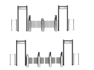 Security Gates And Turnstiles At Entrance With Access Control System 3d model