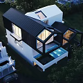 Modern Detached Villa With Large Glass Windows Black Frames White Exterior And Surrounding Trees