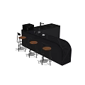 Modern Black Bar Counter With Wooden Stools Sink And Faucet Design