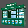 Green Magazine Newspaper Booth Exterior Photo Check in Spot With Displayed Magazines
