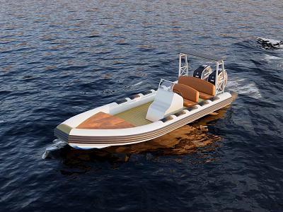 Yacht Cruising On Calm Sea With Brown Seats And White Hull 3d model