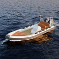 Yacht Cruising On Calm Sea With Brown Seats And White Hull