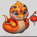 Cute Cartoon Snake Ornament Set With Red Lantern And Festive Design
