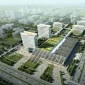 Modern Urban Architecture Exterior With Glass Facade Geometric Roof Tall Buildings Trees And Pedestrians