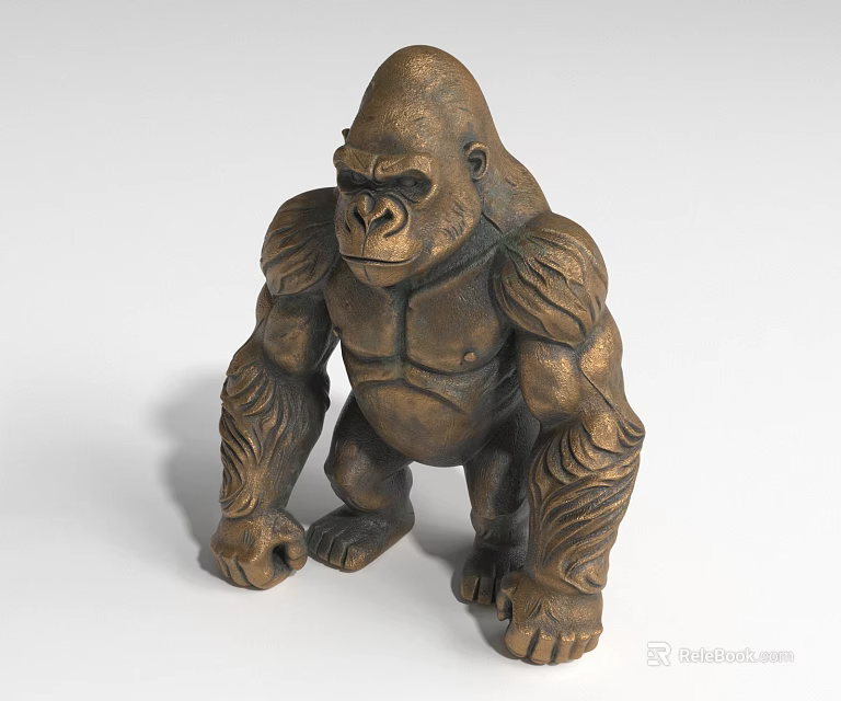 Detailed Bronze Gorilla Sculpture With Muscular Body And Standing Pose 3d model 