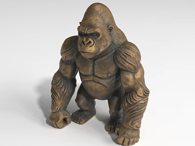 Detailed Bronze Gorilla Sculpture With Muscular Body And Standing Pose 3d model