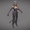 3D Fantasy Woman Character With Gray Hair And Ornate Leather Armor Outfit