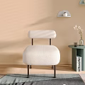 Single Sofa With Checkered Blanket And Round Side Table Against Beige Wall With Sunlight Shadows 3d model