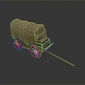 Vintage Covered Wagon With Wooden Frame Canvas Roof Wheels And Drawbar