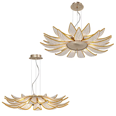 Elegant Lotus Shaped Chandelier With Golden Frame And White Petals Design 3d model