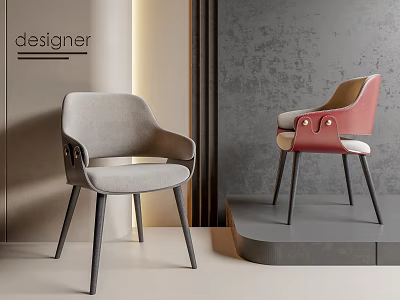 Designer Accent Chairs Grey and Red with Armrests and Black Legs in Modern Interior 3d model
