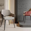 Designer Accent Chairs Grey and Red with Armrests and Black Legs in Modern Interior
