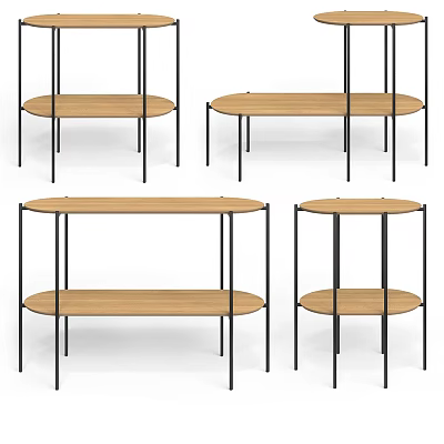 Modern Coffee Tables With Wooden Tops Metal Frames And Double Tier Design 3d model