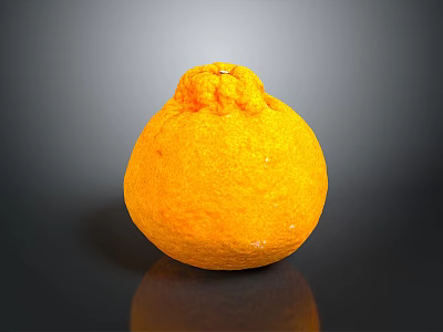 Ripe Orange Citrus Fruit With Wrinkled Skin On Black Reflective Surface 3d model
