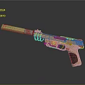 Copper And Black Modern Tactical Pistol With Barrel Grip Trigger On Dark Reflective Surface
