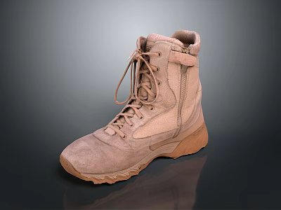 Tan High Top Boots With Laces Side Zipper And Thick Durable Sole For Outdoor Wear 3d model