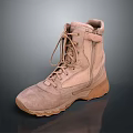 Tan High Top Boots With Laces Side Zipper And Thick Durable Sole For Outdoor Wear