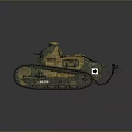 Vintage Military Tank Vehicle With Metal Tracks Turret And Camouflage Paint Finish