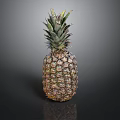 Fresh Ripe Pineapple With Green Leafy Top On Dark Reflective Surface