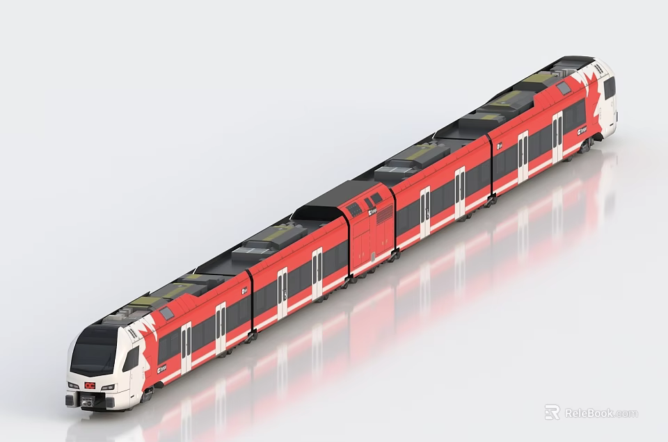 Modern Red And White Subway Train With Sleek Body Design And Windows 3d model 