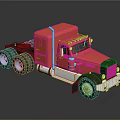 Red Semi Truck Model With Large Wheels Shiny Surface And Metal Front Grille