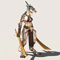 Lizard Like Warrior Character With Ornate Armor Dual Golden Swords And Egyptian Headdress