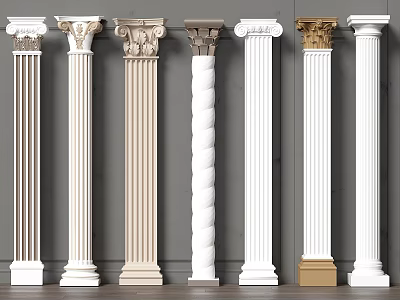 Classical Roman Columns With Various Designs And Decorative Details For Interior Decor 3d model