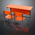 Orange Desk And Two Chairs Furniture Set With Gray Metal Legs
