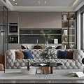 Modern Luxury Open Plan Living And Dining Room Interior With Plush Sofa And Stylish Cabinets