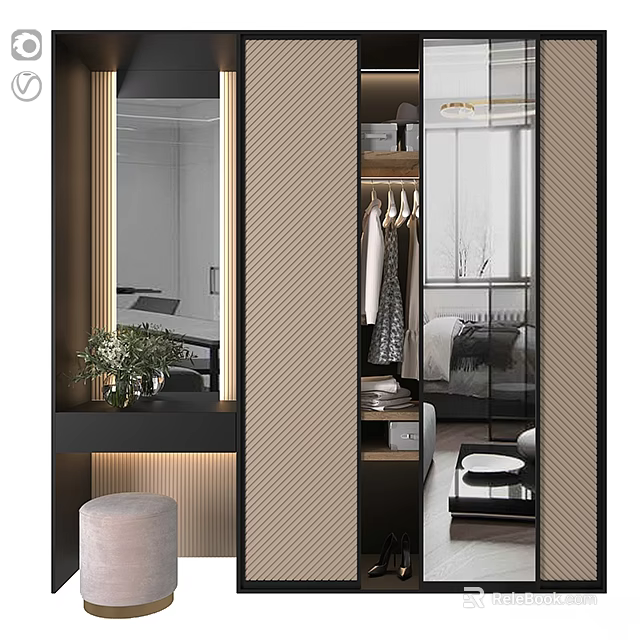 Modern Entryway Hallway Interior With Full Length Mirror Storage Wardrobe And Stool 3d model