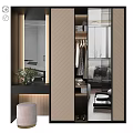 Modern Entryway Hallway Interior With Full Length Mirror Storage Wardrobe And Stool 3d model