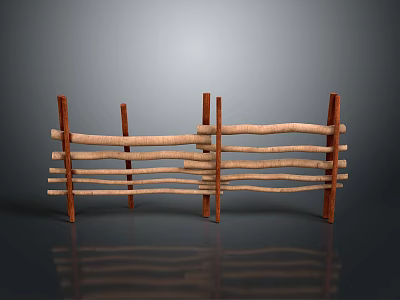 Natural Wooden Fence With Vertical Posts And Horizontal Slats Cross Arrangement Gray Background Reflection 3d model