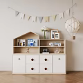 Cute House Shaped Decorative Cabinet With Toy Car Photo Frame And Flower Vase