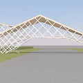 Modern Arched Bridge With Fan-shaped Structure Over Flat Road Green Grass And Blue Sky