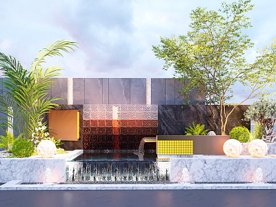 Modern outdoor landscape waterscape pool drop water landscape wall model