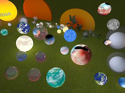 Meichen Camping Decoration Special Sphere Crystal Ball Glow for Glass Ball Sphere Celestial Body Semicircle Shape 3d model