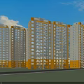 Modern High Rise Residential Building with Yellow and White Exterior in Open Green Area Under Blue Sky