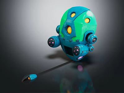 Futuristic Spherical Weapon With Blue Green Shell Yellow Glowing Parts And Mechanical Arms 3d model