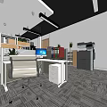 Modern Public Office Space with Open Layout Cubicles Desks Computers and Green Plants 3d model