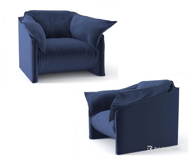 Navy Blue Modern Single Sofa With Cushioned Backrest And Upholstered Fabric Design 3d model