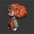 Cute Cartoon Elf Character With Orange Curly Hair Blue Eyes Goggles And Orange Overalls With Tools