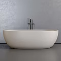Modern Oval Shaped Cream Colored Bathtub In Bathroom Interior With Black Faucet