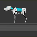 White and Blue Robotic Dog Model Standing on Black Platform Design 3d model