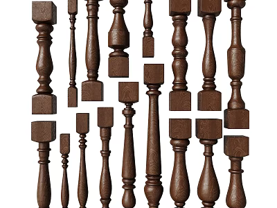 Wooden Railing Balusters Showcasing Various Decorative Designs And Traditional Styles 3d model