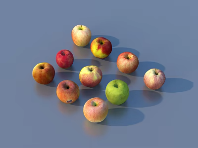 Fresh Vibrant Apples In Various Colors Red Yellow Green On Gray Background 3d model